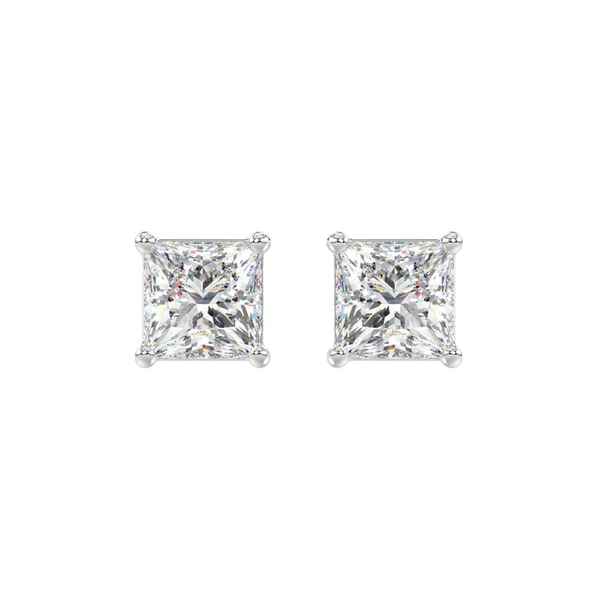 2ct- 4-Prong Princess cut Stud Earrings - 14K Gold - Lab