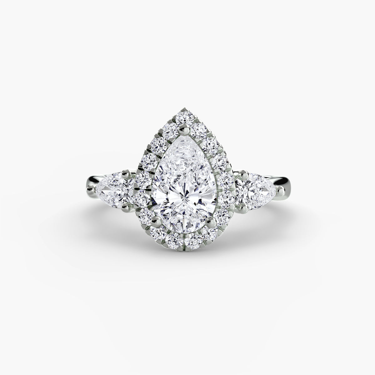 The Evangeline Halo Three-Stone Ring