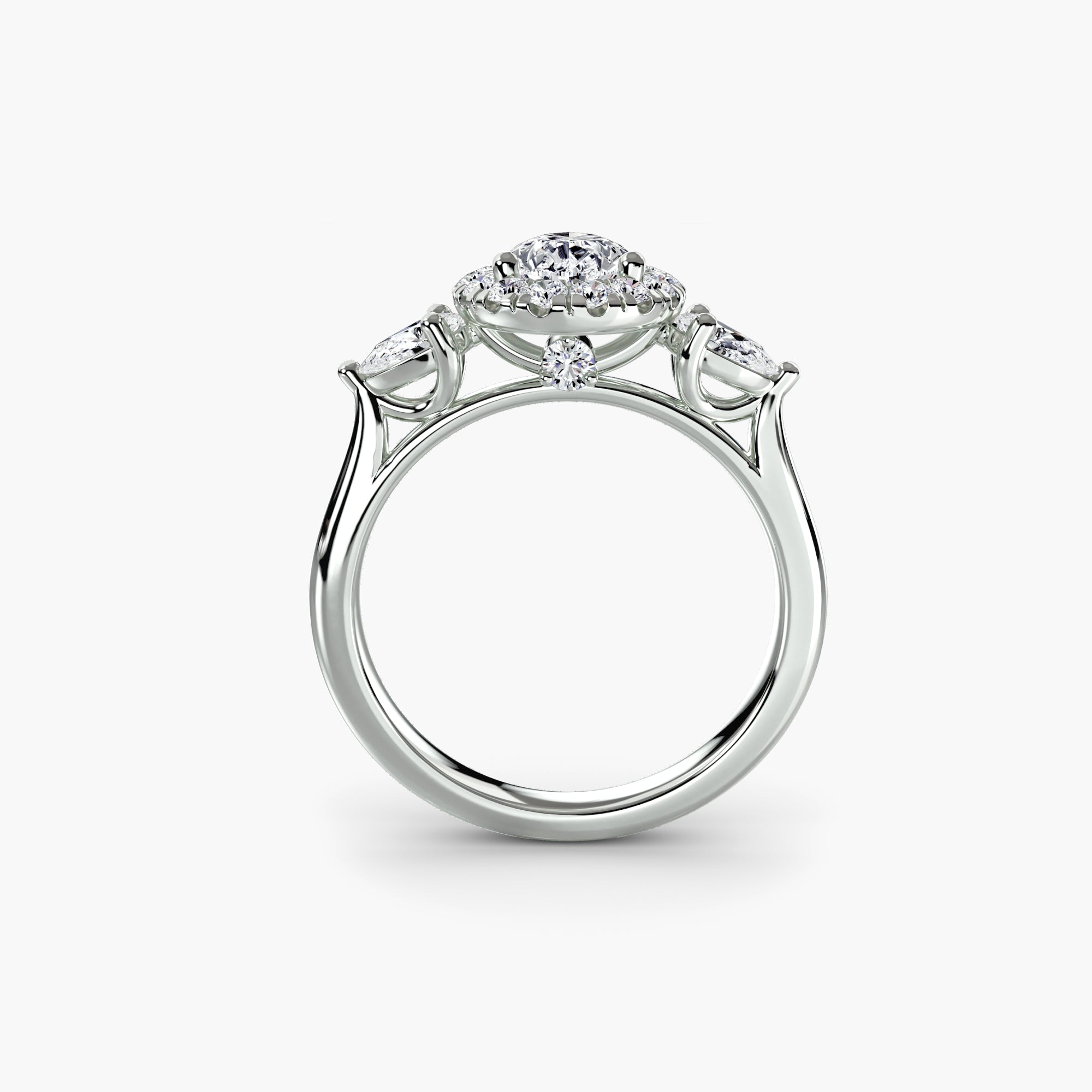The Evangeline Halo Three-Stone Ring