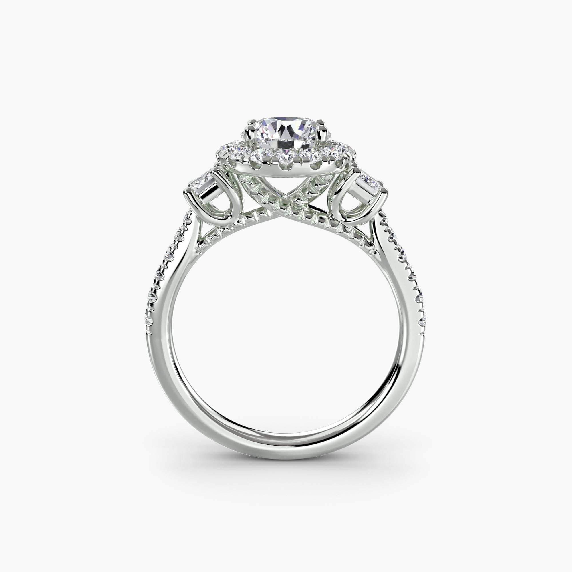 The Lucienne Halo Three-Stone Ring