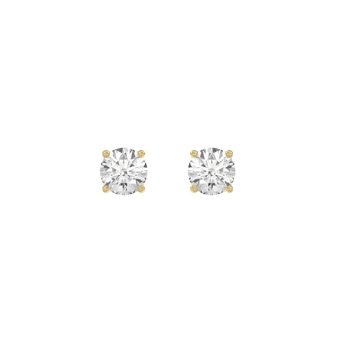 1ct - 4-Prong Round Studs Earring - 14K Gold - Lab